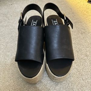 zara black leather wedges